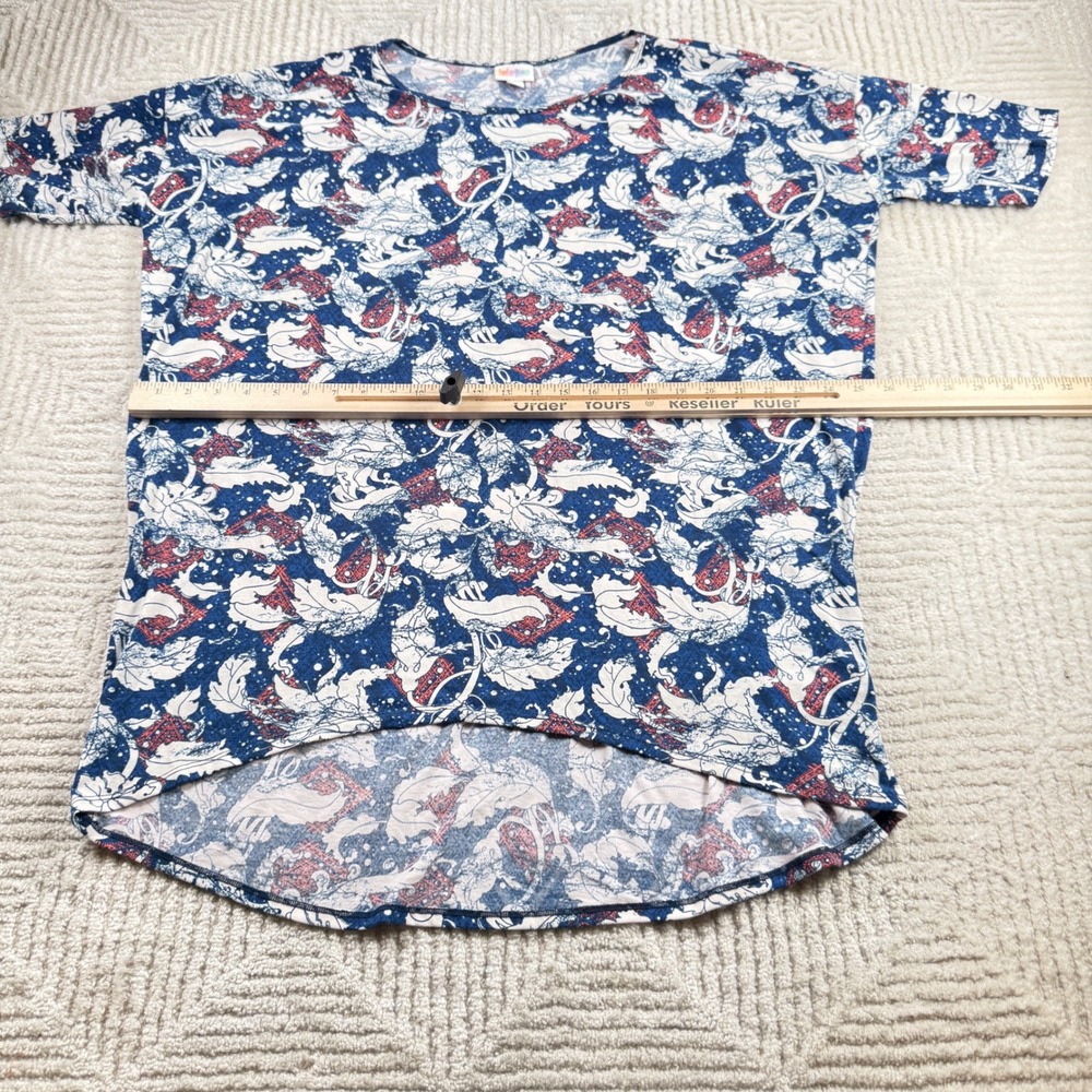 LuLaRoe Irma Tunic Top Womens XL Blue Floral Short Sleeve JC004 Modest Casual - Picture 3 of 12